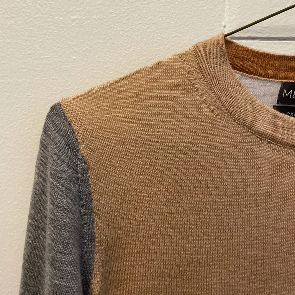 Marks and Spencer Merino Wool Light Brown and Grey Sweater - Picture 6 of 13